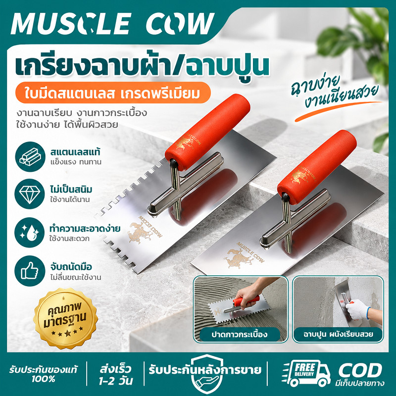 MUSCLE COW เกรียงฉาบฝ้า/ฉาบปูน ใบมีดสแตนเลส จับแล้วมือไม่ล้า แข็งแรงทนทาน ใช้งานฉาบปูนได้ คุณภาพดี