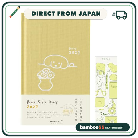 Midori Book-Style Diary, 2027, B6 Variant Size, Weekly, Dog Print, Limited Edition, with Bookmark, Y