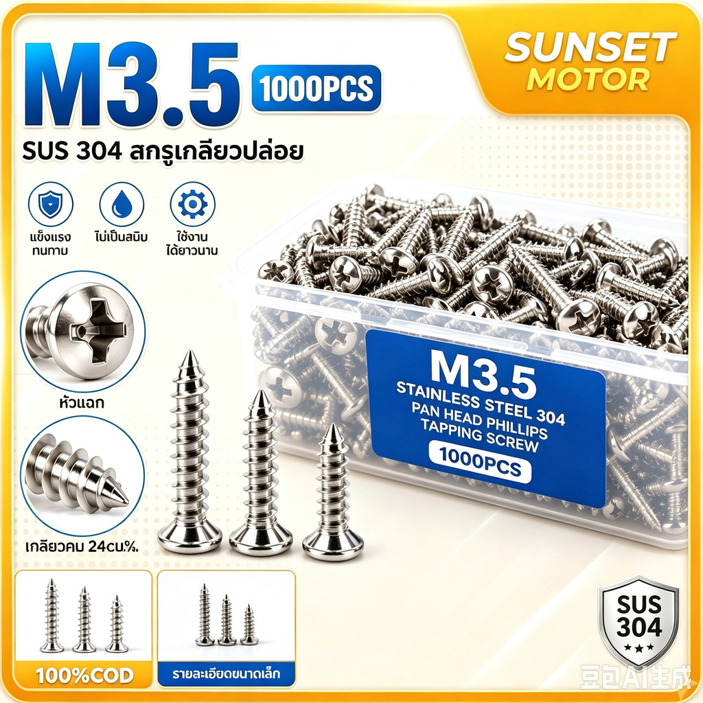 เฟอร์นิเจอร์ 1000ตัว สกรูเกลียวปล่อย #7x1 นิ้ว 3.5x25mm หัว F หัว P สกรูหัวจม สกรูหัวกลม ชุบนิกเกิล งานไม้