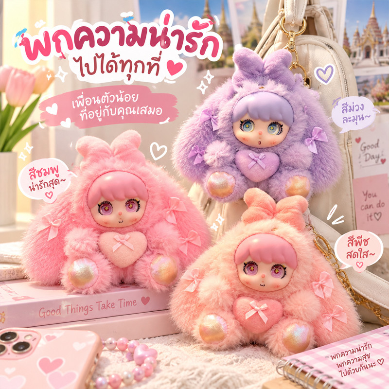 พวงกุญแจตุ๊กตากระต่าย นุ่มนิ่มและน่ารัก ตุ๊กตา จี้ห้อยกระเป๋า ของขวัญเด็กผู้หญิง Plush Doll