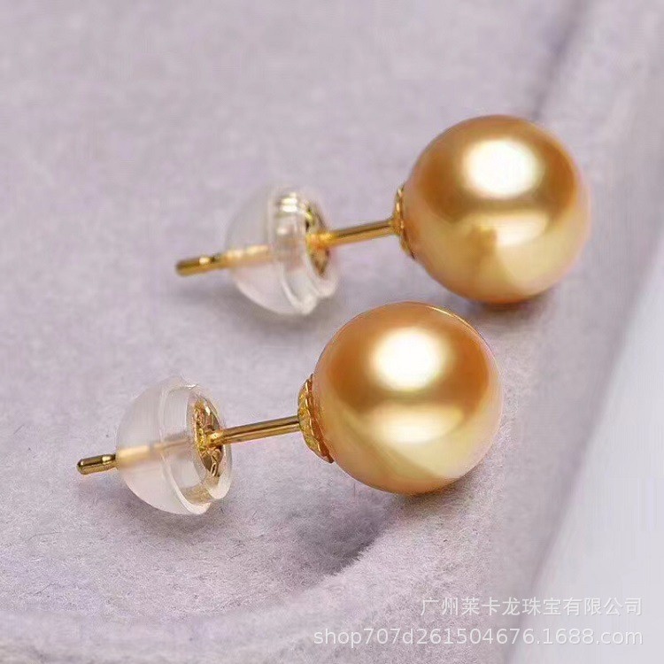 หลอดไฟขนาดเล็ก 18k Gold Pearl ต่างหู 7-8 มม.Basic Natural Pearl ต่างหูลูกปัดเดี่ยว Simple Ear-raisin