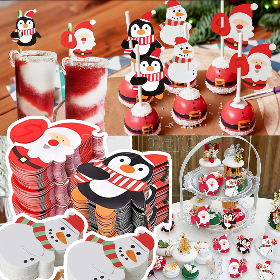 การ์ดกระดาษอมยิ้ม 50-300 ชิ้น,ซานตาคลอส Snowman Penguin ที่ใส่ขนมกระดาษ, ของขวัญห่อตกแต่งสําหรับงานปาร์ตี้คริสต์มาส