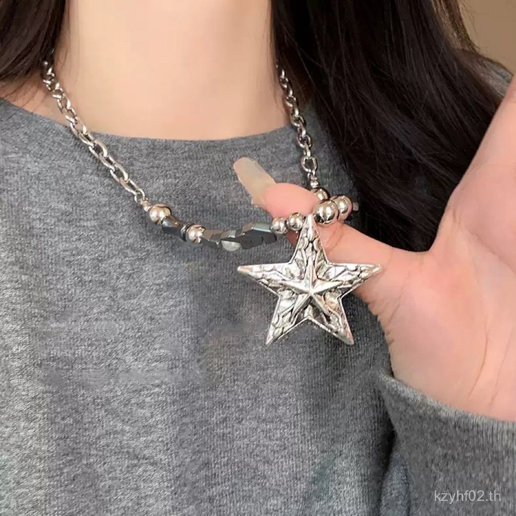 สร้อยคอลูกปัดสตาร์สไตล์Hip-Hop Unisex ทำจากไทเทเนียมเหล็ก เหมาะสำหรับเสื้อกันหนาว 8888TM6R