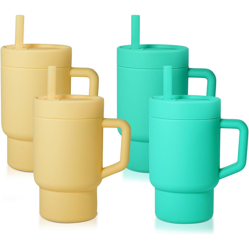 Kids 9 OZ Silicone Baby Cups With Straws and Lids, Smll Tumbler with Toddler-Friendly Straw and Hand