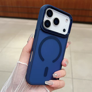 เคสแม่เหล็กเคลือบด้านลายนิ้วมือสีน้ําเงินเข้มสําหรับ iPhone 17 16 15 14 13 12 11 Pro Max Plus Air casing Simple Magnetic hard cover สําหรับ iPhone17Promax กรณี