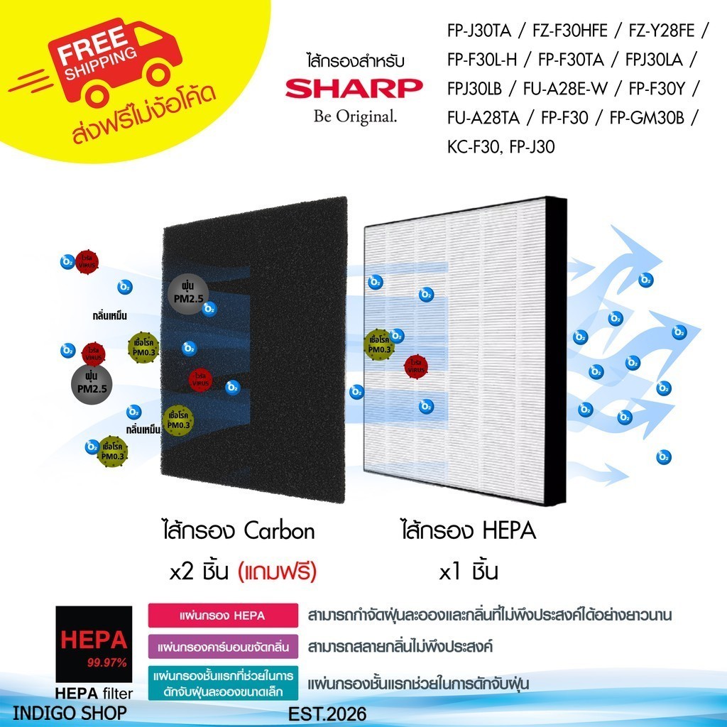 สินค้าขายดีแนะนำ(ส่งฟรี) ไส้กรอง เครื่องฟอกอากาศ Sharp FP-J30TA / FZ-F30HFE  / FZ-Y28FE / FP-F30L-H 