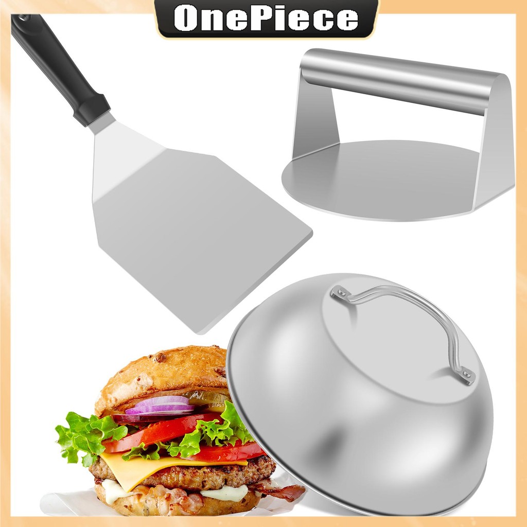 Smash Burger Kit พร้อมฝาปิด Griddle ไม้พาย 5.5 นิ้วสแตนเลส Burger กด 8.9 นิ้ว Basting ฝาครอบ 13.38 x