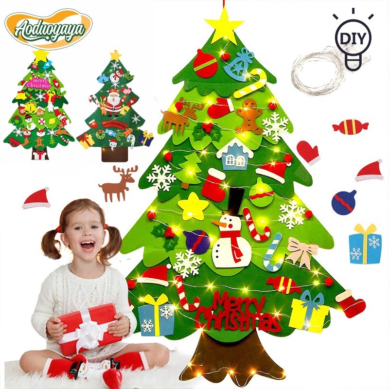 Aoduoyaya ต้นคริสต์มาส DIY ของเล่น 3D Felt Christmas Tree ติดผนังต้นคริสต์มาส ตกแต่งคริสต์มาส