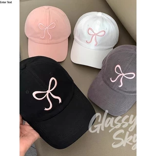 Glass Sky💖พร้อมส่ง💖หมวกแก็ป (ปักโบว์) หมวกเบสบอล แฟชั่นเกาหลี cotton cap หมวกเดินป่า(ปักโบว์)（MK-1)