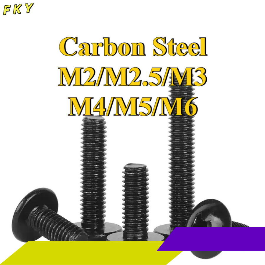 สีดําขนาดใหญ่หัวแบนข้ามสกรูหัวร่มกึ่งรอบหัวสกรูหัวเห็ดเครื่องแบนขนาดใหญ่M2/M2.5/M3/M4/M5/M6*L3-50 มม