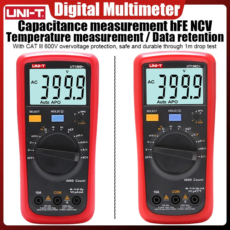 UNI-T UT136B+ มัลติมิเตอร์แบบดิจิตอล LCD ขนาดใหญ่ Dual Display 1000V 10A AC DC โวลต์มิเตอร์ Current 