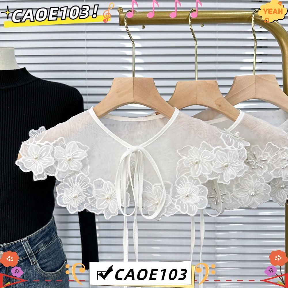 CAOE เสื้อแบบถอดได้ ปกปลอมสำหรับเสื้อผ้าลูกไม้ของผู้หญิง สไตล์ lace up ผ้าคลุมไหล่ organza เสื้อคลุมปลอม