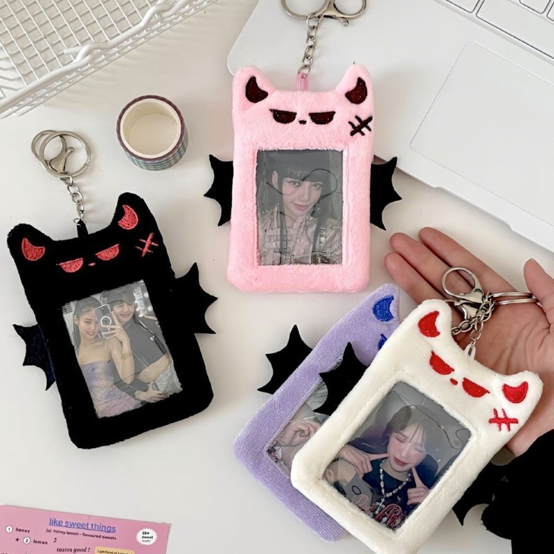 3 นิ้ว Kpop Photocard ผู้ถือพวงกุญแจ Kawaii Cardholder ตุ๊กตาปีศาจน่ารักความงาม Photo Sleeve