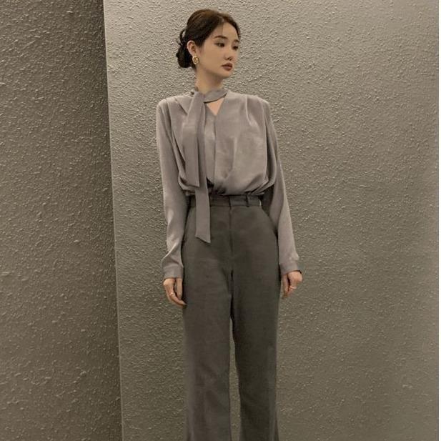 Chili Koko เสื้อเชิ้ตผ้าซาตินคอวีริบบิ้นคอฮอลเตอร์ เสื้อแขนยาวทรงหลวมใหม่สำหรับฤดูใบไม้ผลิและฤดูใบไม้ร่วง 99238 - รูปที่ 5