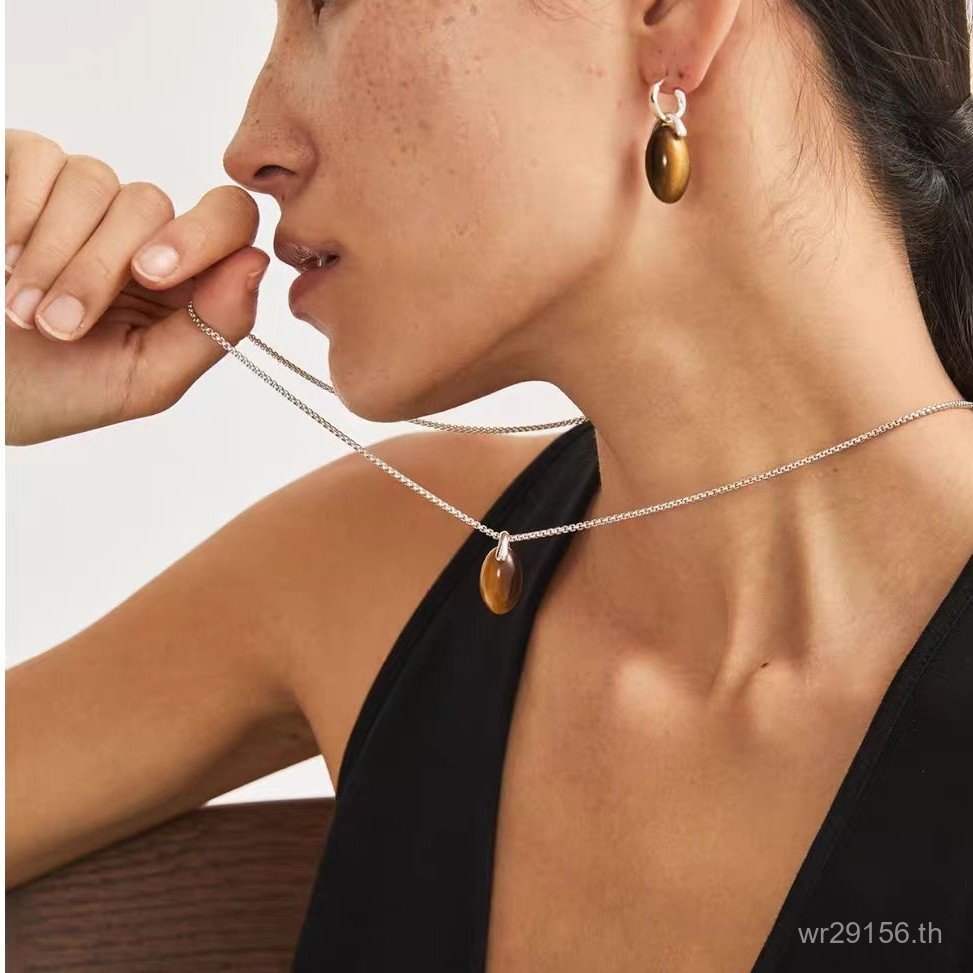จี้สร้อยคอหรูหรา Clavicle Chain สไตล์ใหม่ ews All-Match จี้หญิง Tiger Eye Stone เดิมโบราณสร้อยคอลูกป