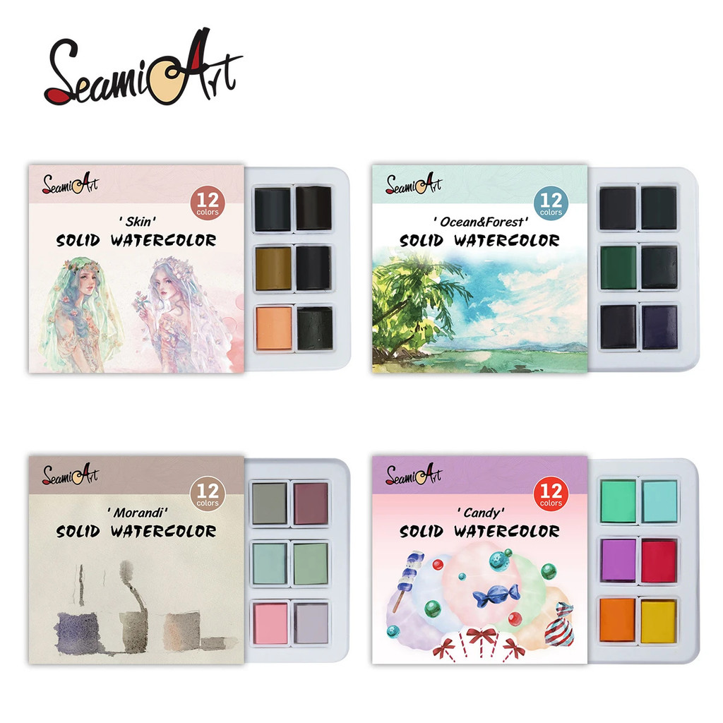 Seamiart 12color Skin/ocean/candy/morandi Solid สีน้ําชุด Simple แพคเกจสําหรับจิตรกรรม Art Supplies