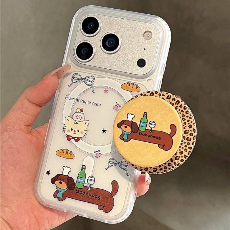 Huiwanju ขนมแมวดัชชุนสุนัขวงเล็บดูดแม่เหล็กเหมาะสําหรับ iPhone17promax เคสโทรศัพท์มือถือ iphone16 ใหม่ 15 matte 17pro anti-drop 16pro เคสป้องกัน 14