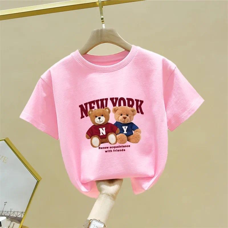 New Summer Bear Kids' Round-neck Half-sleeve T-shirt for Boys Kids Clothes Boys Clothes Girls Clothe