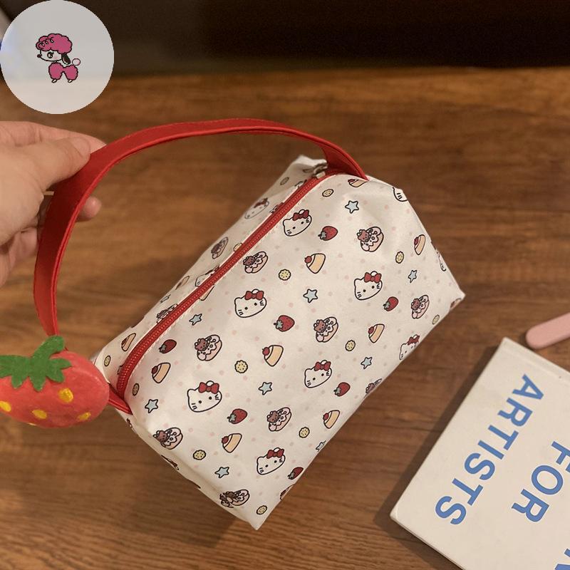 GRL หวานน่ารัก Hello Kitty กระเป๋าเครื่องสําอางมือถือขนาดใหญ่ความจุแบบพกพาผู้หญิงแฟชั่นกระเป๋าเก็บ K