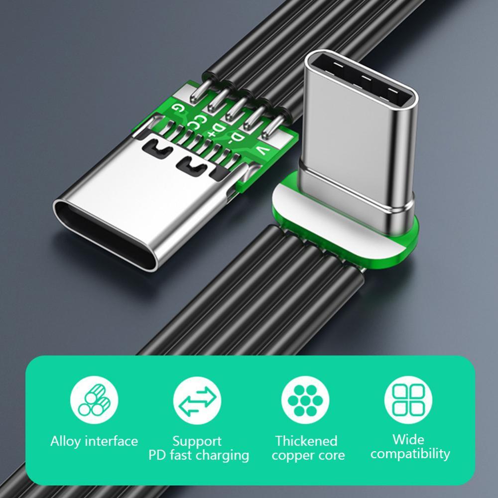 ยืดหยุ่นแบนซิลิโคน USB C ถึง USB C สายซ้าย/มุมขวาสําหรับโทรศัพท์กล้อง 65W Fast Charging 2.0 Data Tra