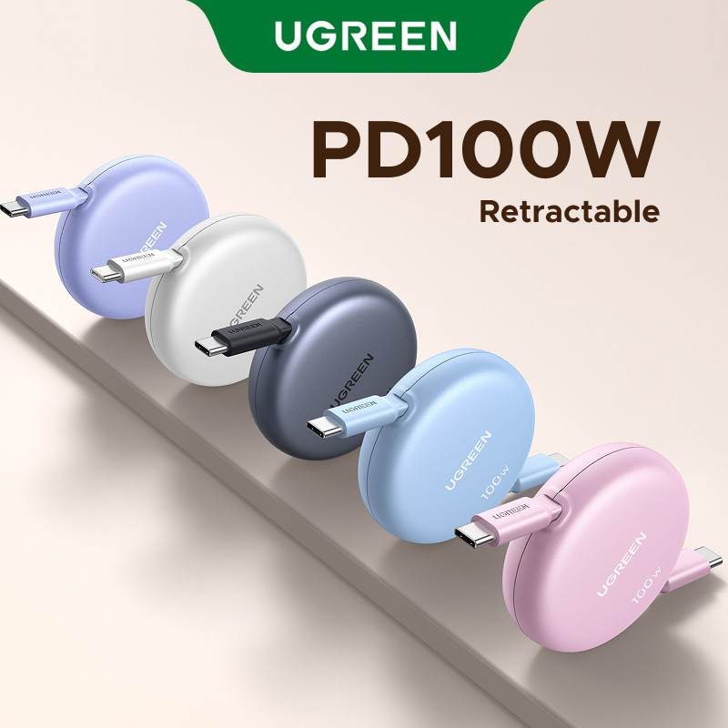 UGREEN 100W USB-C ถึง USB-C สายชาร์จข้อมูลแบบยืดหดได้รองรับสายชาร์จเร็ว Samsung 45W