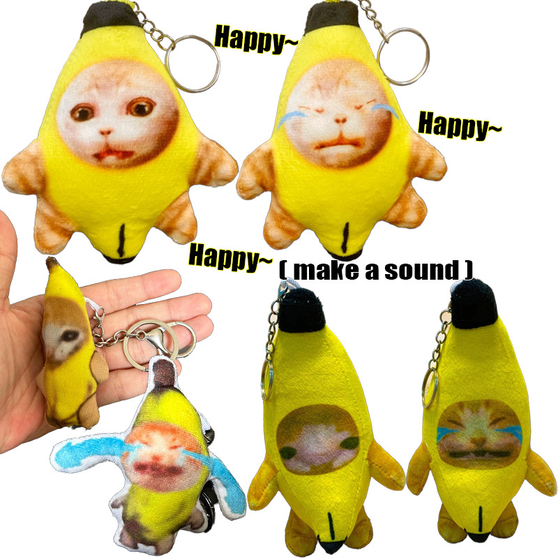 พวงกุญแจ Banana Cat Plush Weep Happy Cat ทําให้เสียงจี้เครื่องประดับตุ๊กตา