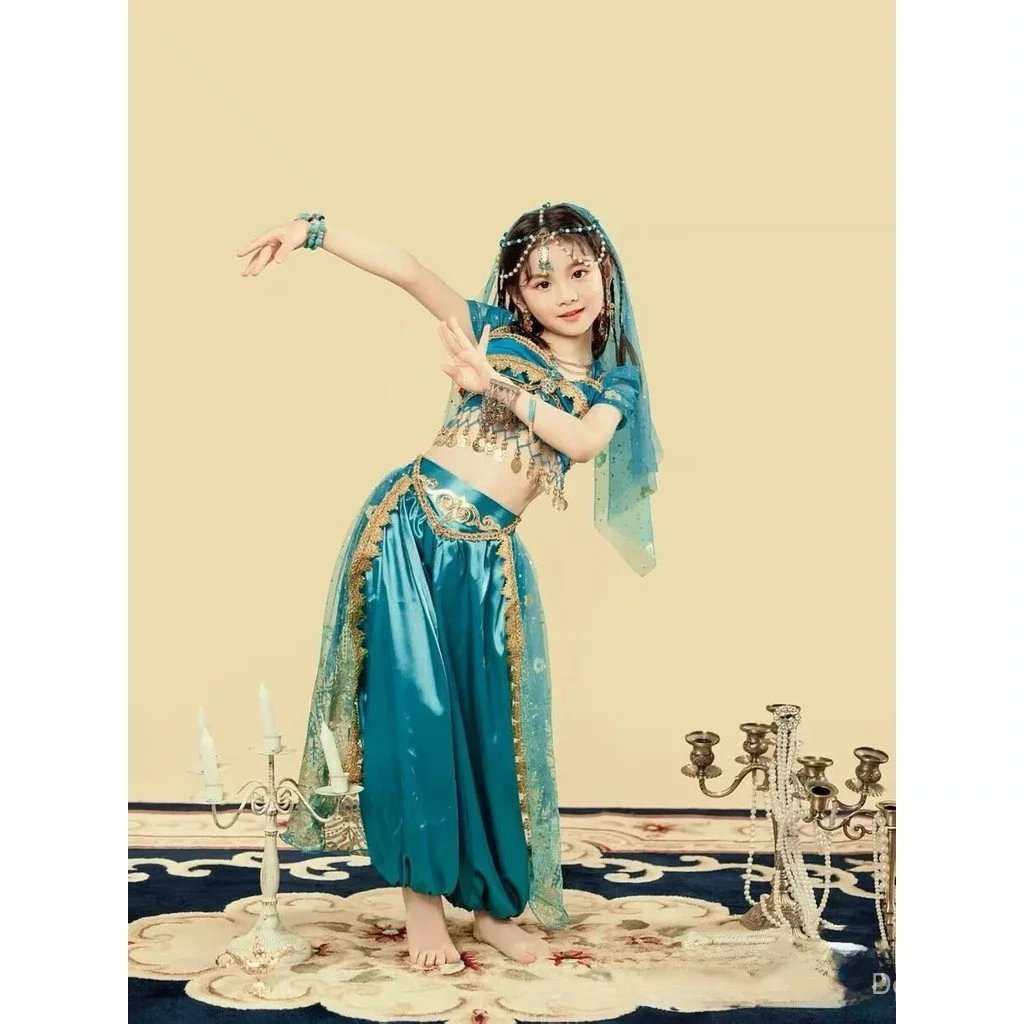 Lehenga เด็กเครื่องแต่งกายอินเดียเด็ก devavali เสื้อผ้าเด็กจัสมินเจ้าหญิงชาติพันธุ์เครื่องแต่งกายสาวอินเดียเต้นรําประสิทธิภาพชุดแบบดั้งเดิมเต้นรําเสื้อผ้า thumbnail 5