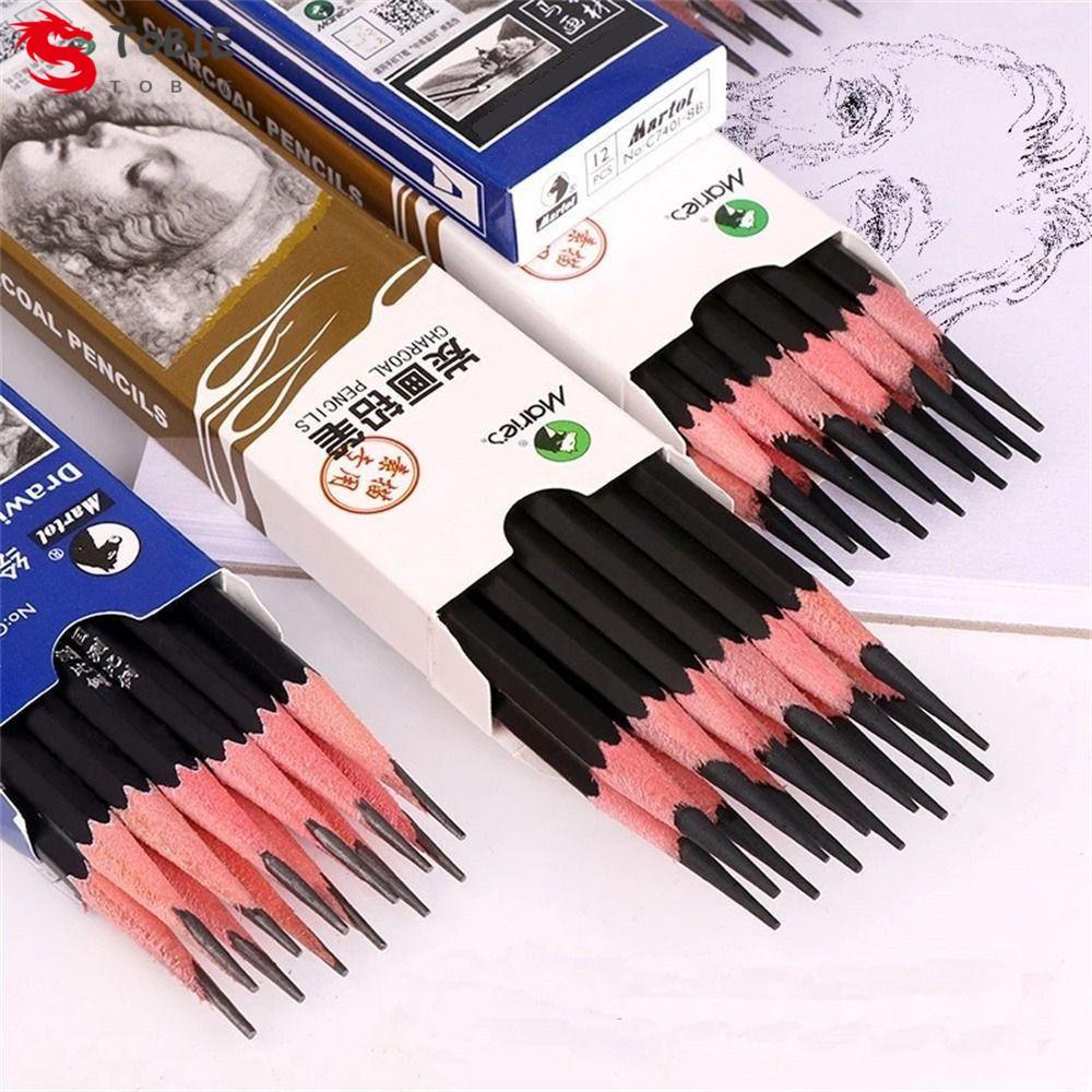 TOBIE 12 ชิ้นดินสอดินสอสีดํา Professional 12 ชิ้น/กล่อง Soft Charcoal 12B 14B Art นักเรียน 2B ดินสอ