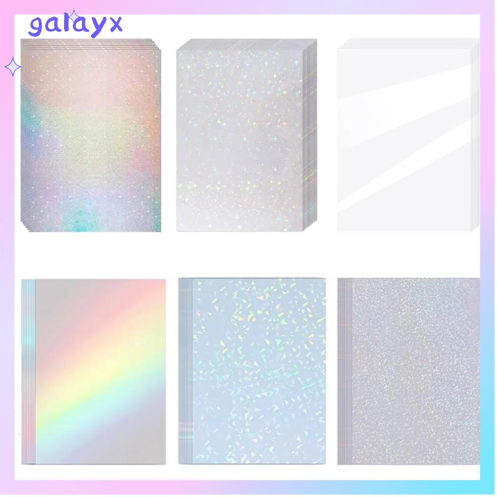 GALAYX กระดาษสติกเกอร์โฮโลแกรม 5 ชิ้น, แผ่นเคลือบ A4 แบบมีกาวในตัว, แพ็คเกจ DIY โปร่งใสกันน้ํา 6 รูปแบบ