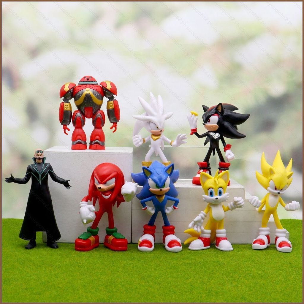 SY2 8pcs Sonic the Hedgehog Action Figure Tails Amy Rose Knuckles the Echidna Shadow the Hedgehog ตุ