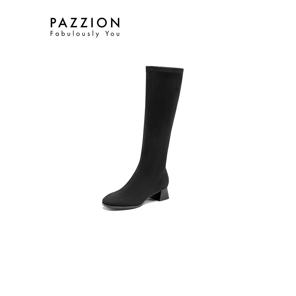 PAZZION รองเท้าผู้หญิง ส้นกลาง Toe ทรงเรียบ สไตล์ยุโรป อเมริกัน เหมาะสำหรับฤดูกาลใบไม้ร่วงและหน้าหนา