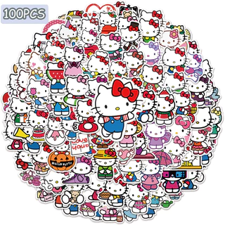 สวัสดี คิตตี้ ของสะสม สติ๊กเกอร์น่ารัก (50-100 ชิ้น) - สติ๊กเกอร์ พีวีซี กราฟฟิตี้ สําหรับตู้เย็น โทรศัพท์ กีตาร์ สเก็ตบอร์ดและหน