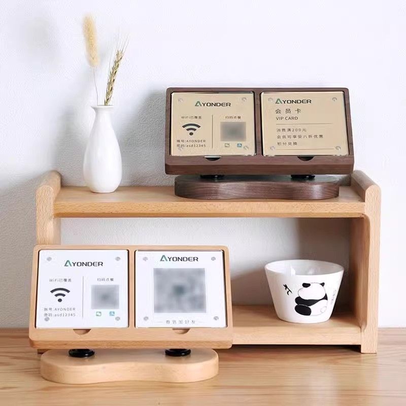 Wechat Alipay สแกนรหัสการชําระเงินการชําระเงินขาตั้งไม้เนื้อแข็งระดับไฮเอนด์ที่กําหนดเองโต๊ะแกว่งการ