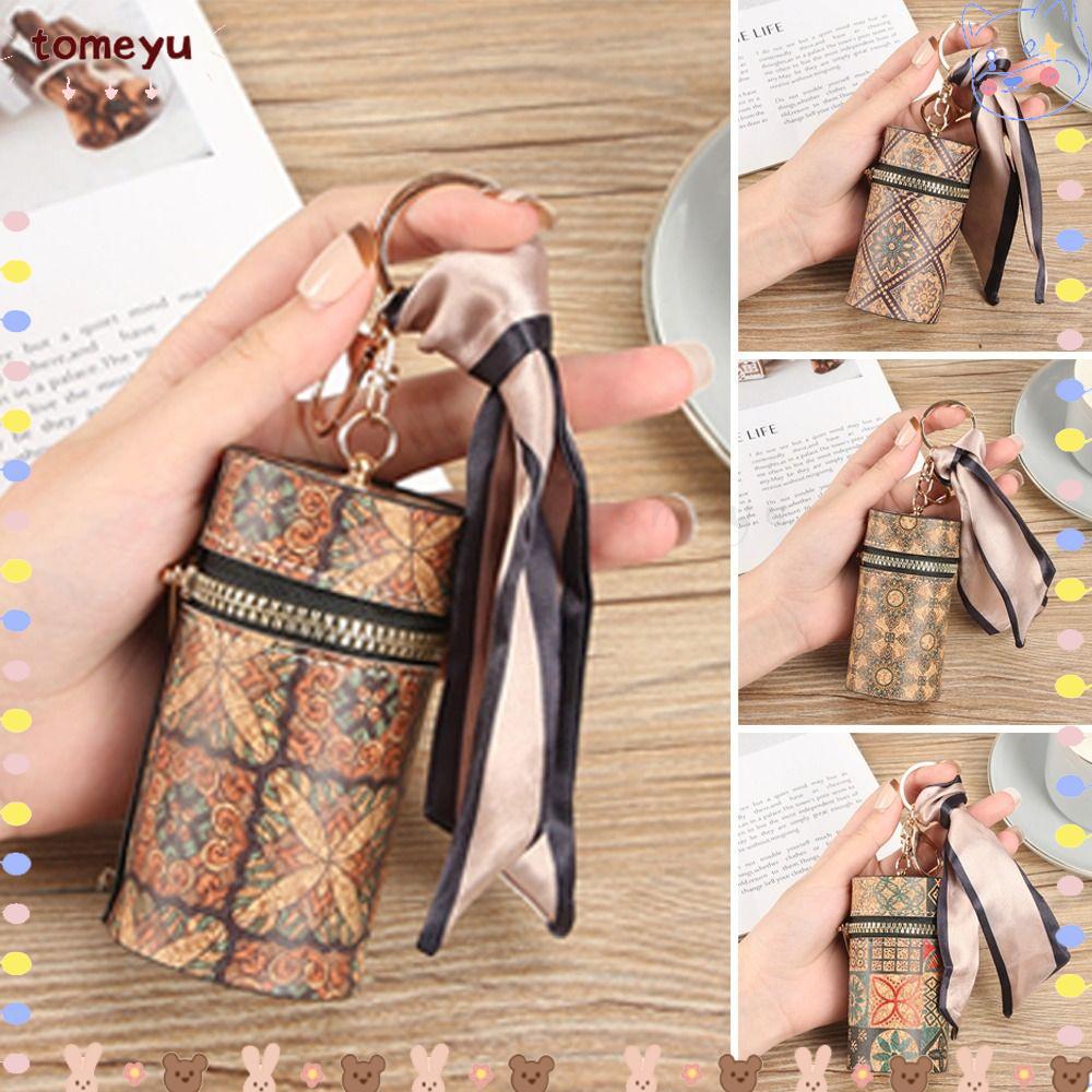 TOMEYU Bucket Bag, PU Wood Grain Mini Lipstick Bag, กระเป๋าใส่หูฟังทรงกระบอกพิมพ์ลายการ์ตูนมัลติฟังก์ชั่นสําหรับผู้หญิง