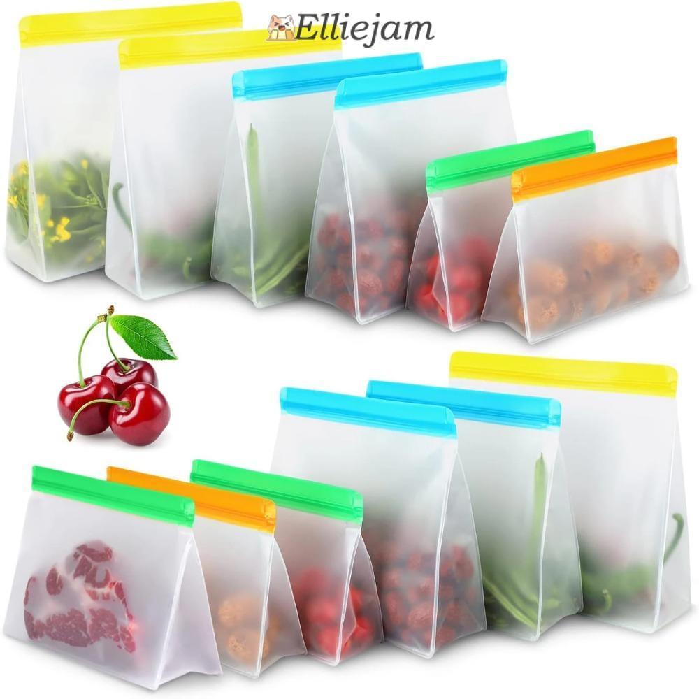 ELLIEJAM 3 ชิ้น/เซ็ตอาหารถุงซิลิโคน,Reusable Leakproof Freezer Stand Up Bag, Fresh-ake Freezer Safe 