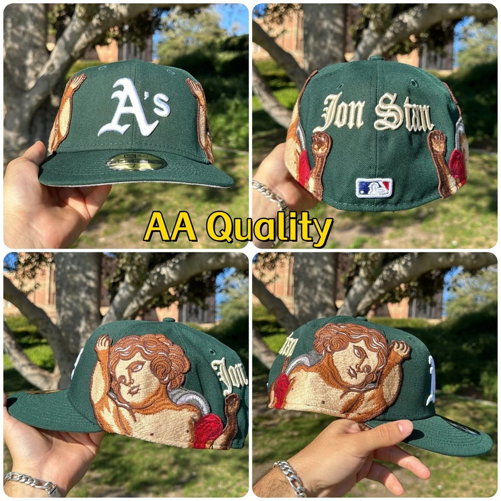 New Era MLB Oakland Athletics หมวกสีเขียวเข้ม ปักโลโก้Oakland Athletics ดีไซน์ทรงแบน สไตล์ฮิพฮอป