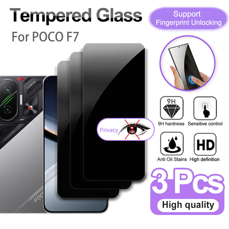 [รองรับปลดล็อคลายนิ้วมือ] ฟิล์มกระจกนิรภัยความเป็นส่วนตัวสําหรับ POCO F7 Ultra Pro Redmi K90 Pro Max 3 ชิ้นฟิล์มแก้ว Anti-spy ป้องกันหน้าจอ