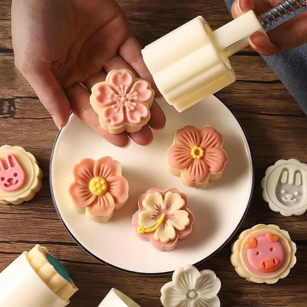 4ชิ้น/เซ็ตแม่พิมพ์เค้กพระจันทร์ดอกทานตะวัน/เชอร์รี่บลอสซั่มเทศกาลขนมตกแต่งแม่พิมพ์อบ-SU888