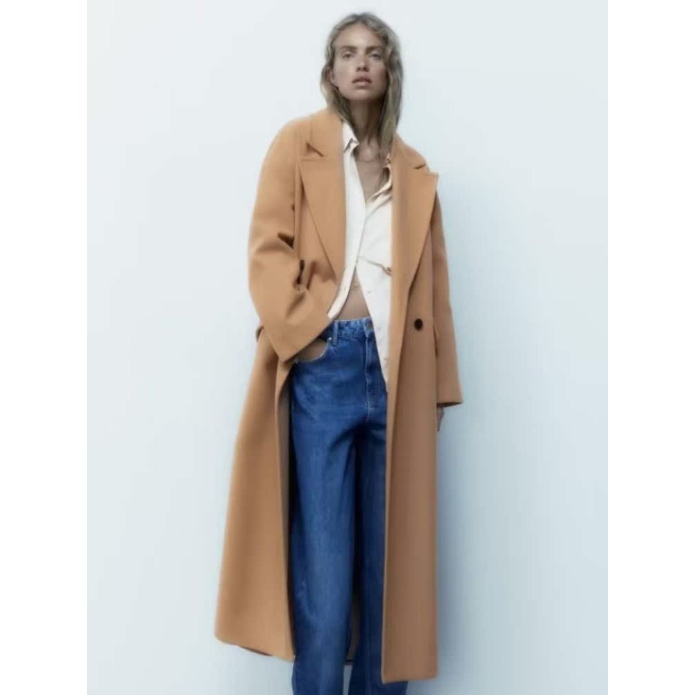 DATA ZATA เสื้อโค้ททําด้วยผ้าขนสัตว์ผู้หญิงฤดูหนาวหนาสไตล์เฮปเบิร์นยาวมากกว่าเข่าหลวมเสื้อขนสัตว์ย้อ