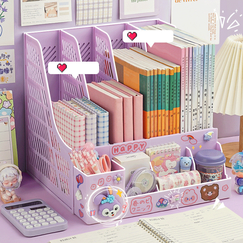 กล่องเก็บเอกสาร 5 ช่อง จัดระเบียบโต๊ะทำงาน แฟ้มเก็บหนังสือ A4 น่ารัก