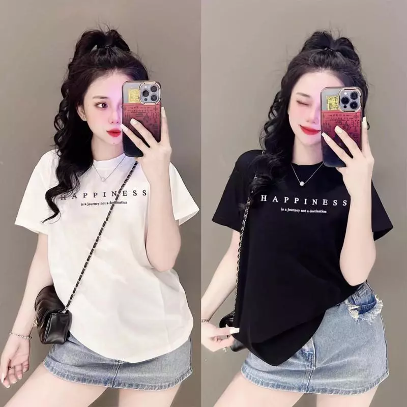 เสื้อยืดแขนสั้นผู้หญิง ย้อนยุค ฤดูร้อน แฟชั่น เสื้อเป็นกลาง ปี 2025