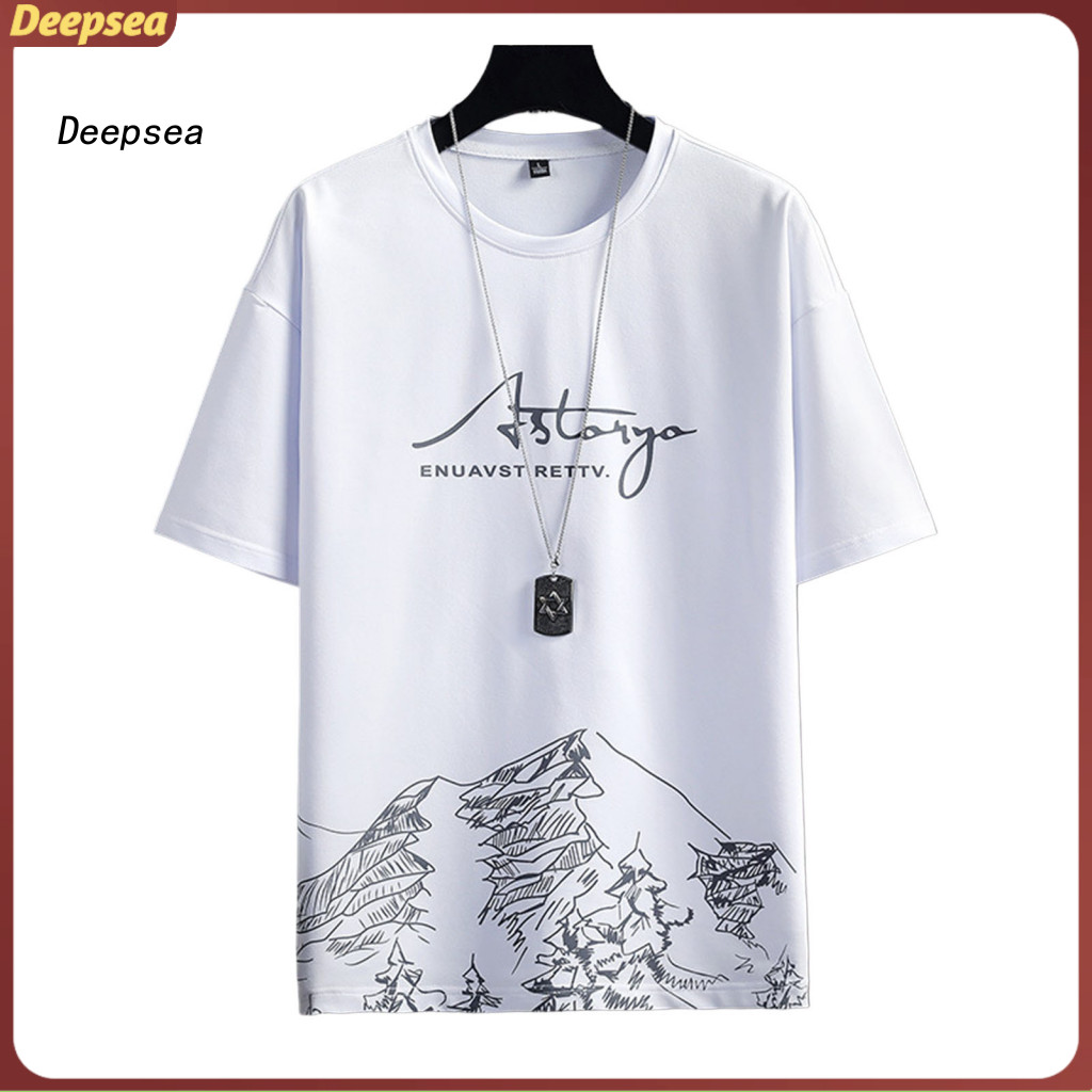 DPA เสื้อยืดลําลอง O-คอ Breathable ฤดูร้อน Snow Mountain พิมพ์หลวม Fit Tee Top
