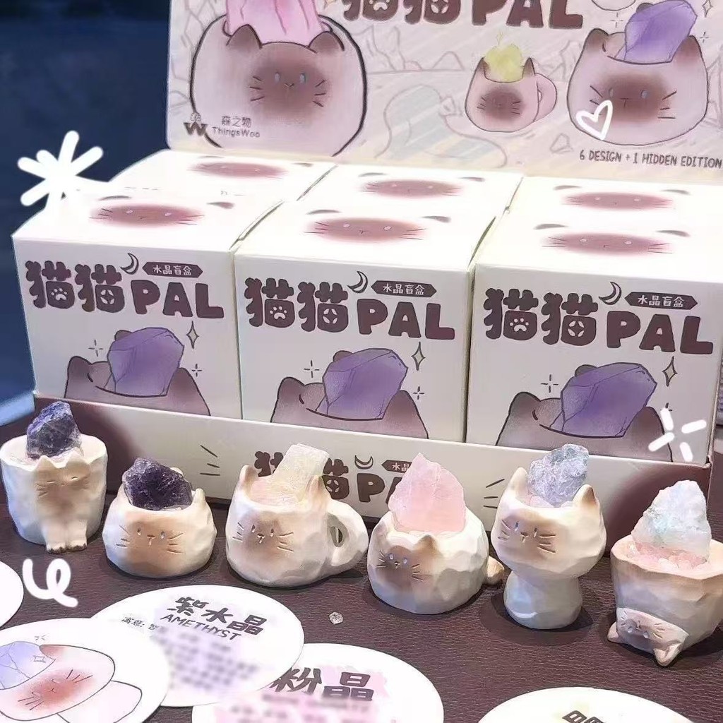 6ชิ้น/เซ็ตแมวน่ารักปาลกล่องตาบอดโชคดีเครื่องประดับคริสตัลเครื่องประดับสก์ท็อปตุ๊กตาตกแต่งงานฝีมือ