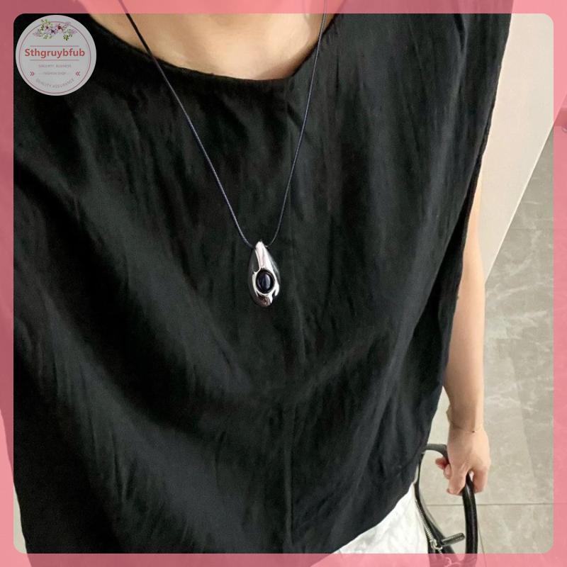 STHB ใหม่ Water Drop สร้อยคอโลหะสําหรับผู้หญิงเชือกยาวเสื้อกันหนาวอุปกรณ์เสริมเชือกสีดําเครื่องประดั