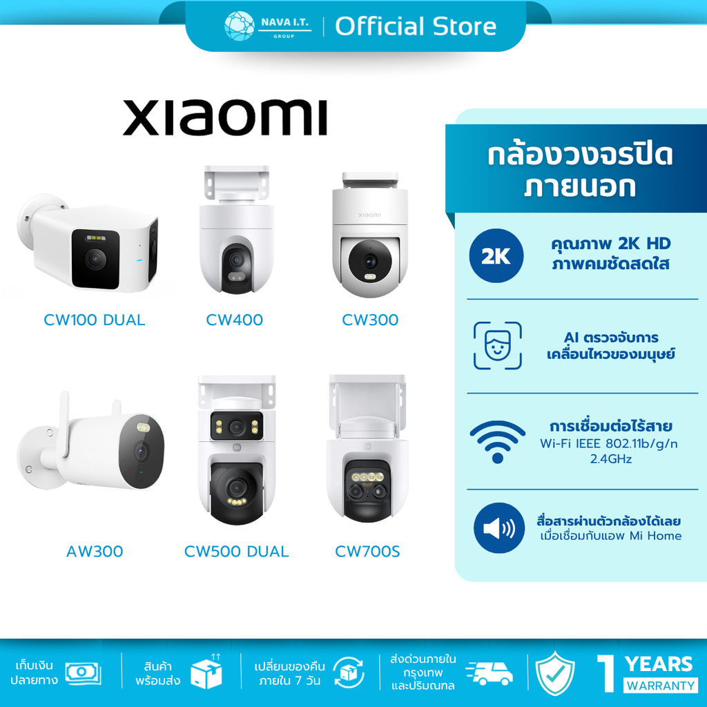 (มีส่งด่วน) XIAOMI SMART CAMERA กล้องวงจรปิดภายนอก CW100 / CW400 / CW300 / AW300 / CW500 กันน้ำ ตรวจ
