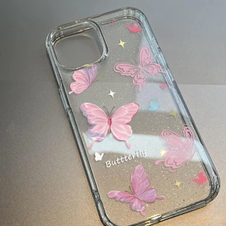 เคสใสแบบแวววาว TPU นุ่มสีสันสดใส ผีเสื้อสีสันสดใสน่ารัก For iPhone 11 13 15 16 14 12 Pro Max 7Plus 15 8 6 14 Plus XR XS