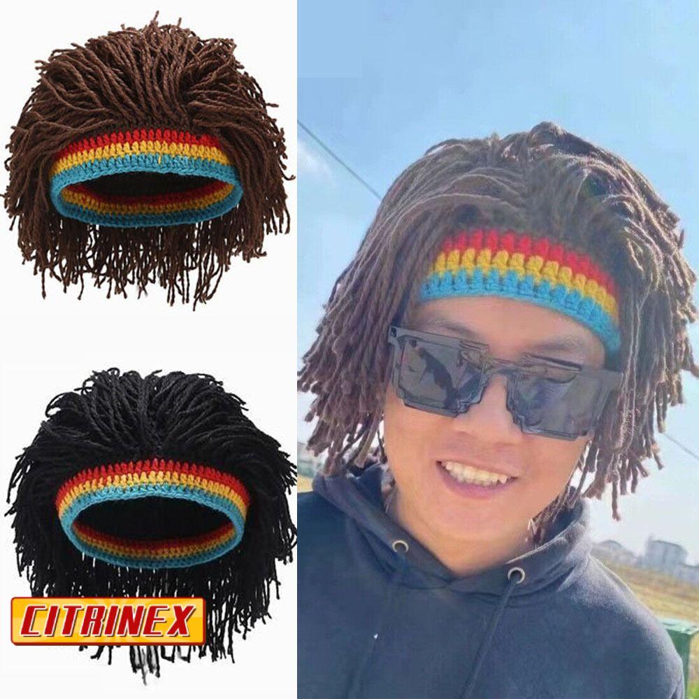 CITRINEX วิกผมถักเปียหมวก,เร้กเก้ฮิปฮอปเร้กเก้Dreadlocksวิกผม,แฟชั่นไฟเบอร์สีดํา/สีน้ําตาลแอฟริการากวิกผมไนท์คลับ