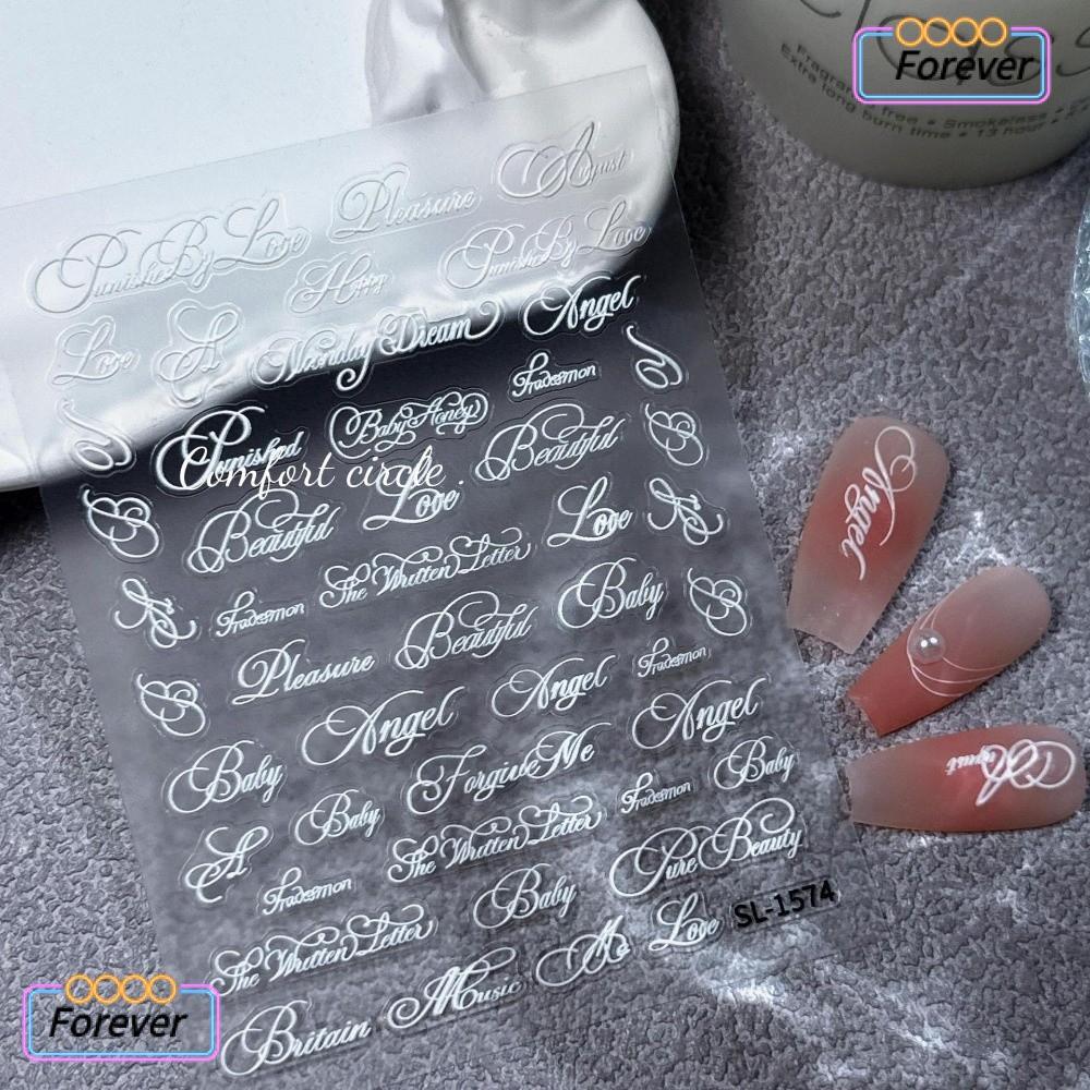 FOREVER ตกแต่งเล็บ,ตัวอักษรศิลปะ DIY สติ๊กเกอร์ติด,นูนตัวอักษรภาษาอังกฤษสีดําสีขาวสติ๊กเกอร์ติดเล็บเครื่องมือทําเล็บ