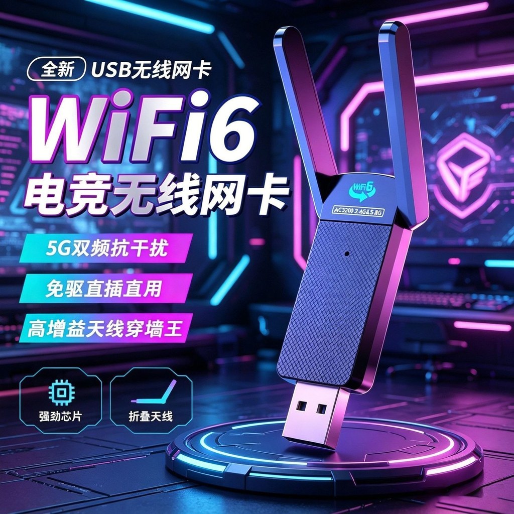 การ์ดเครือข่ายไร้สายสําหรับเล่นเกม AX3200 คอมพิวเตอร์เดสก์ท็อป usb5g Dual Band wifi6 Receiver