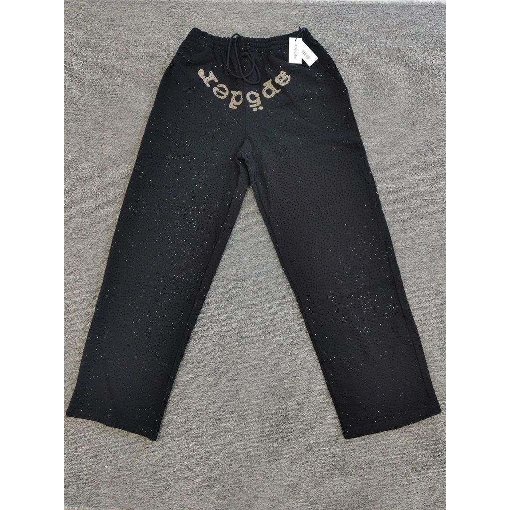 FDTJ Sp5der Full Diamond Wide-Leg Sweatpants High Street Letter Sports Straight Pants Men